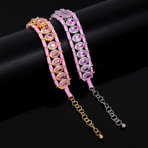 Bracciale di Lusso Stile Retrò con Perline e Zirconi Rosa, Catena Tennis Colorata Nera e Blu, Gioiello Regalo - Product Image 5