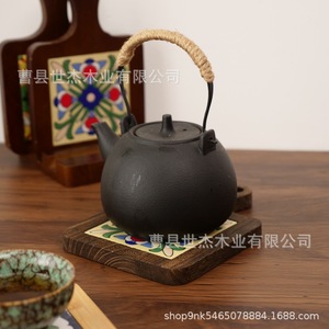 Posavasos de Madera y Cerámica con Asas, Aislantes del Calor, Forma Rectangular, Diseño Floral, Manteles Individuales de Madera Maciza para Mesa de Comedor - Product Image 4