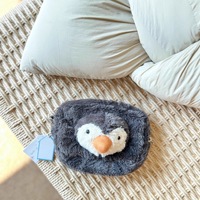 Pochette en peluche pingouin mignon, sac à cosmétiques gris doux, petite pochette de rangement à fermeture éclair, cadeau d'anniversaire pour enfants et filles