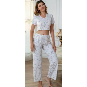 Serie di abiti da casa Casual da donna semplici pantaloni giornalieri a maniche corte sopra al ginocchio x Set in due pezzi - Product Image 3
