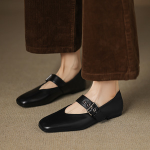 Nouvelle Collection 2026 – Tendance Mode : Ballerines Mary Jane à Boucle Métallique, Doublure en Peau <span class=keywords><strong>de</strong></span> Mouton, Chaussures <span class=keywords><strong>de</strong></span> Luxe à Bout Carré en Cuir Véritable - Product Image 2