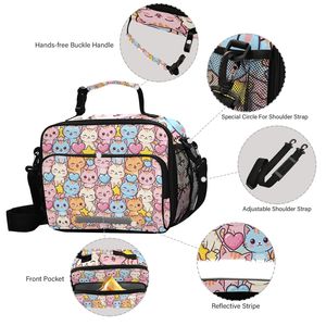 Sac à déjeuner isotherme portable avec imprimé chat mignon, fermeture éclair, sangle en maille pour l'école, les pique-niques et les voyages - Product Image 4