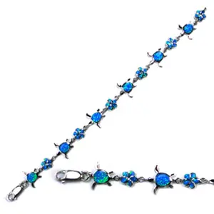 Bijoux hawaïens en argent Sterling 925, Bracelet avec pendentif tortue de mer, opale de feu bleu