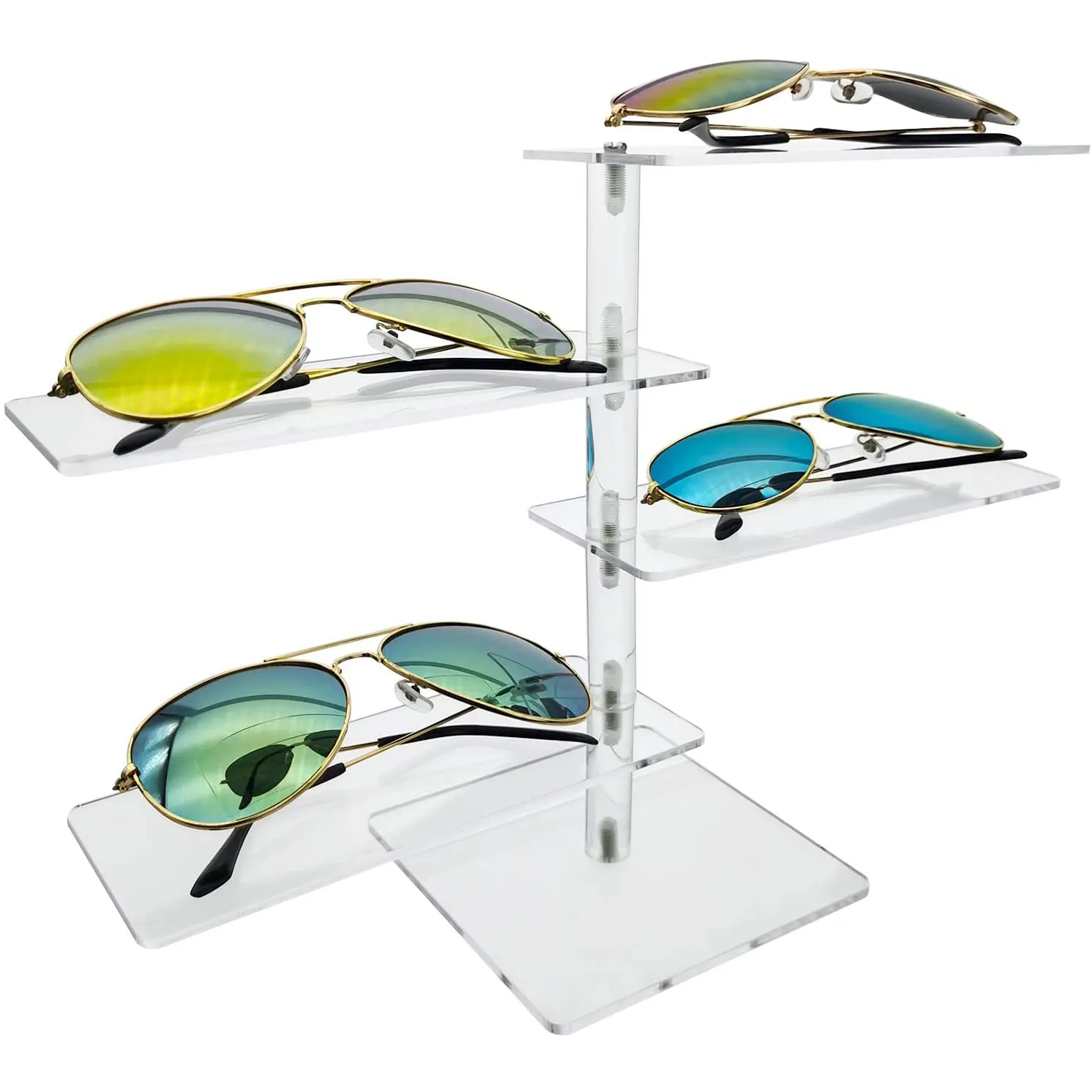 Clsaay 4 طبقة رف عرض النظارات الشمسية من الأكريليك الرف النظارات عرض موقف المجوهرات سطح المكتب حامل سوار قلادة عرض