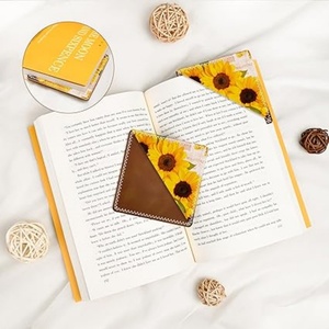 Handmade Retro <b>Bookmarks</b> with Genuine PU Leather Removable Embossed Triangle Corner for Book Reading Gift - Product Image 2