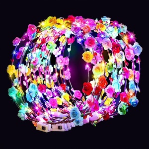 Guirnalda de Flores de Papel con 10 Luces LED, Guirnalda de Flores de Espuma Brillante, Diadema de Ratán Colorida, Guirnalda de Flores con Luces LED - Product Image 1