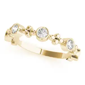 FirstMadam 18K Solid Pure Gold Flower Bezel 0.4 CT Diamond Ring