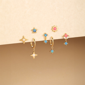 Trendy 18K Gold Plated 925 Sterling <b>Silver</b> Zircon Flower <b>Stud</b> & Hoop <b>Earring</b> <b>Set</b> for Women-Wedding Party Gift - Product Image 2