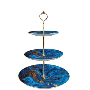 Veweet — service <span class=keywords><strong>de</strong></span> vaisselle en porcelaine, assiettes à dîner en céramique <span class=keywords><strong>de</strong></span> <span class=keywords><strong>marbre</strong></span> bleu <span class=keywords><strong>de</strong></span> 10.5 pouces avec bordure en or, nouveau design - Product Image 6