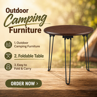Table de camping pliable rapide, compacte et portable, en bois de caoutchouc, ronde, gain de place, avec pieds en métal imitation bois