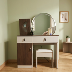 Modern <b>Makeup</b> Vanity Table with Lighted <b>Mirror</b> and Storage Cabinet for Bedroom Furniture - Product Image 4