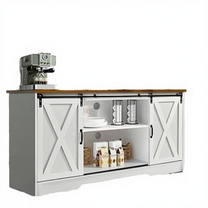 Mobile <span class=keywords><strong>TV</strong></span> in Stile Mid-Century Moderno Contemporaneo con Armadietti Contenitori e Ante Scorrevoli a <span class=keywords><strong>Pannello</strong></span> Stile Barn Door per Soggiorno - Product Image 4
