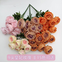 AR-635 Soie Tissu 9 Têtes Rose Roses Tenant Bouquet pour Mariage Mariée Demoiselle D'honneur Tenant Des Fleurs