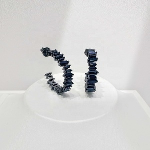 factory price brass Baguette cut zirconia <b>earring</b> Classic Party Silver Plated black <b>blue</b> stone fashion <b>stud</b> <b>earrings</b> for women - Product Image 1