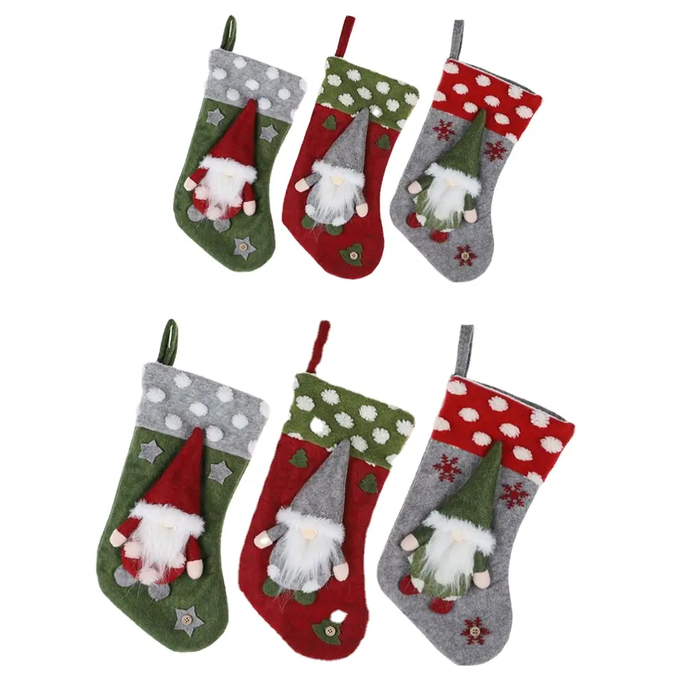 Christmas Stockings Decoration with 3D Plush Santa Xmas Stockings Ornament Gifts