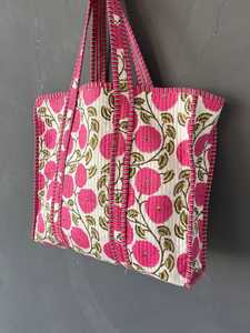 Bolso Tote Acolchado de Algodón con Estampado de Bloques, Hecho a Mano, Ligero, Lavable, Elegante, para Viajes, Compras, Bolso de Hombro - Product Image 5