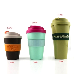 5044 8oz 12oz 16oz Single layer Silicone Sleeve Coffee Cup Plastic pp Coffee Cup support color logo printed lid BPA free