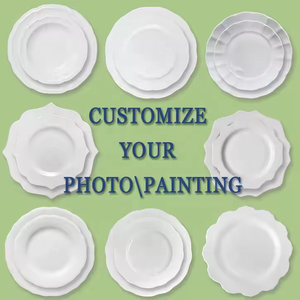 أطقم مخصصة ، أطباق عشاء بورسلين بيضاء مطبوعة بشعار مخصص ، أطباق سيراميك مستديرة مسطحة للمطاعم - Product Image 3