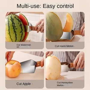 Wanlai Brand Wooden Handle Stainless Steel Manual Watermelon Cutting Fruit Divider <b>Tool</b> Yangjiang Model Wholesale Fruit Slicer - Product Image 4