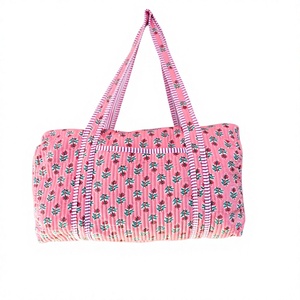 <b>Large</b> Cotton Quilted Duffle Tote Shoulder <b>Bag</b>, Floral Print Washable Eco friendly Yoga Shopping <b>Beach</b> Boho Weekender <b>Bags</b> - Product Image 1