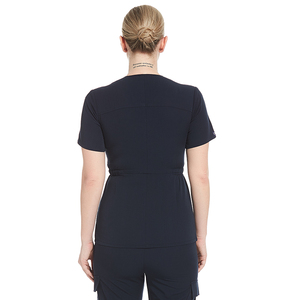 Camiseta feminina elegante de trabalho de enfermeira slim fit manga curta tops de salão de beleza hospitalar com zíper frontal - Product Image 3