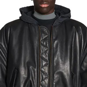 Fake 2 Pieces Jacket For Men Leather Hoodie Jacket With Zipper For Men