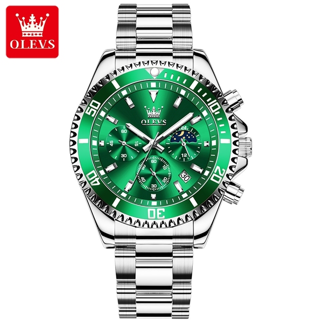 OLEVS 2870 Men's Watches Luxury Watch for Men Original Waterproof Stainless Steel Wristwatch Moon Phase Date Rota Dial