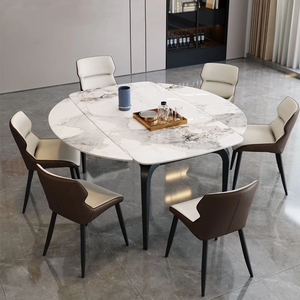 ModHomi - Juego de <span class=keywords><strong>Mesa</strong></span> de <span class=keywords><strong>Comedor</strong></span> Redonda Extensible de Mármol, Moderna y Lujosa, para 4, 6 u 8 Personas, Muebles Completos para <span class=keywords><strong>Comedor</strong></span>, Diseño que Ahorra <span class=keywords><strong>Espacio</strong></span> - Product Image 6