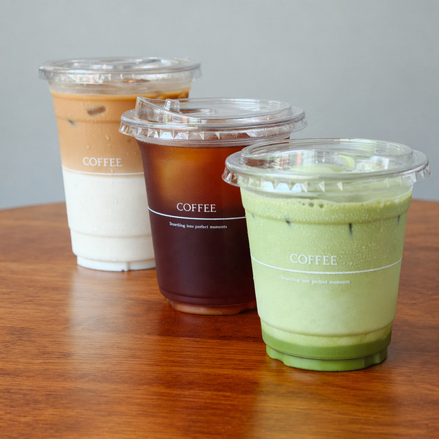 Disposable PET Plastic Cold Drink Cups, Transparent Iced Latte Matcha Bubble Tea Plastic Cup with Custom Logo for Coffee Shop