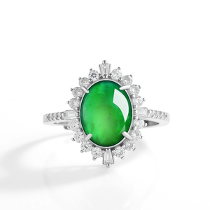S925 <b>silver</b> setting with natural A-grade jadeite <b>emerald</b>-shaped large gemstone icy-grade jade luxurious and simple women's <b>ring</b> - Product Image 2