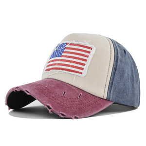 <span class=keywords><strong>Gorra</strong></span> de béisbol deportiva de sarga desgastada de 6 paneles al por mayor con parche de la bandera Old Glory y parte superior de espuma, estilo común y moderno. - Product Image 2