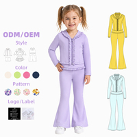 Ensemble 2 pièces personnalisé pour filles : haut à manches longues zippé et pantalon évasé à volants – Tenue de danse et de yoga douce et légère pour enfants
