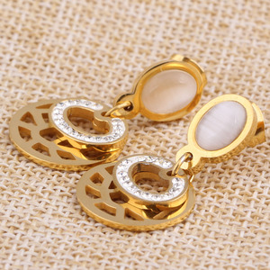 Geometric Hollow Round Crystal <b>Stud</b> <b>Earrings</b> Gold Stainless Steel Party Fashion Jewelry - Product Image 3