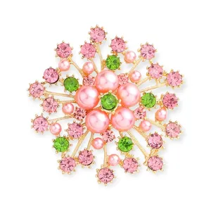 Manufacturer pink green floral sorority brooch Alpha Kappa Ivy pearl crystal broach pin