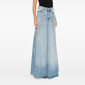 <span class=keywords><strong>Jupe</strong></span> longue plissée <span class=keywords><strong>en</strong></span> <span class=keywords><strong>jean</strong></span> pour femme, taille haute, coupe super large, style vintage, sexy et décontractée, délavée claire, 100% denim, pour l'été, l'automne et le printemps, OEM/ODM - Product Image 2