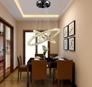 Plafonnier Led moderne en cristal, luminaires suspendus de <span class=keywords><strong>salle</strong></span> à <span class=keywords><strong>manger</strong></span>, plafonnier <span class=keywords><strong>contemporain</strong></span> à 3 anneaux en acier inoxydable réglable - Product Image 6