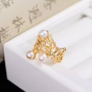 10584DIY Support de bague en argent S925 vide avec perles rondes de 8-10 mm, accessoires pour bague à double perle, bijoux en argent élégants - Product Image 3