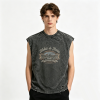 Débardeur sans manches en coton délavé à l'acide pour homme, avec impression de badge vintage, personnalisé Kornit DTG, fabrication de gilets décontractés