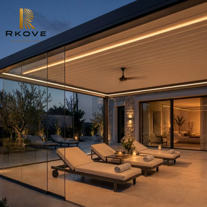 Pérgola de Aluminio para Exteriores RKOVE, Moderna, Rectangular, con Techo de Láminas y Luces LED, Resistente a la Intemperie, con Marco con Recubrimiento en Polvo - Product Image 1