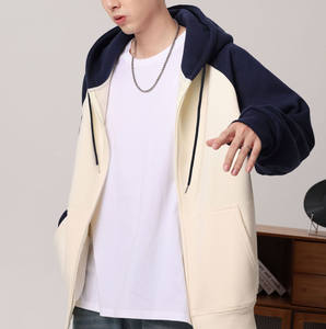 Fabricantes de ropa Sudadera con capucha personalizada con cremallera 100% algodón Peso pesado Hombres en blanco Cremallera Mangas raglán Sudadera con capucha Colorblock - Product Image 2