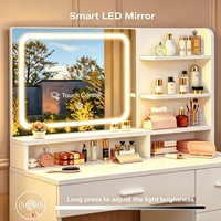Table de maquillage élégante avec miroir LED et tiroirs de rangement, blanche, pour femmes, pour chambres, salons, dortoirs