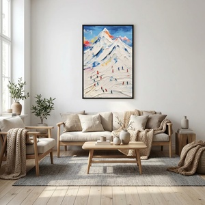 Pintura al Óleo Pintada a Mano de Paisaje de Montaña con Esquí, Estilo Impasto, Texturizada, Minimalista y Abstracta, para Colgar en la Pared, Venta al Por Mayor - Product Image 2