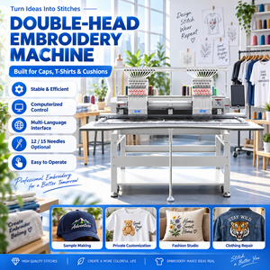 เครื่องปักคอมพิวเตอร์อุตสาหกรรมอัตโนมัติสองหัว ความเร็วสูง 400*500 มม. สำหรับปักหมวก เสื้อยืดแบบเรียบ - Product Image 1