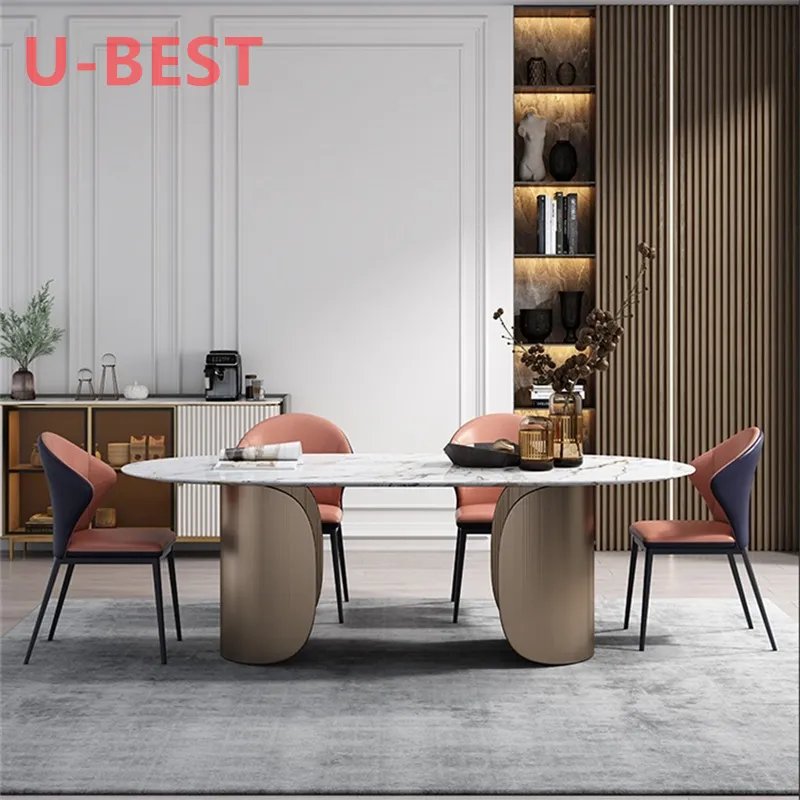 U-BEST香港スタイルの軽量高級家庭用大理石のダイニングテーブルと椅子の組み合わせモダンな小さなアパートの長方形のテーブル
