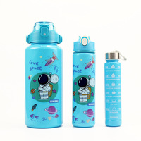 Juego de 3 Botellas de Agua Desechables con Pajita, 2000+750+300ml, Gran Capacidad, Deportivas, Antiderrames, de Plástico, para Gimnasio y Aire Libre