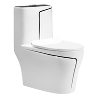 Vasque de toilette monobloc en céramique de luxe moderne, noire et dorée, à poser au sol, avec abattant lent, pour salle de bain de villa