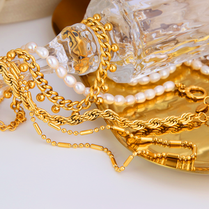 สร้อยคอแฟชั่นกันน้ำ Chris April ชุบทอง PVD บนสแตนเลสสตีล 316L ดีไซ<span class=keywords><strong>น์</strong></span>มินิมอลแบบแท่งและลูกปัด - Product Image 6