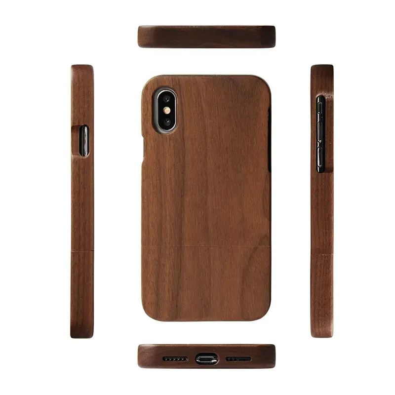 Hot Selling circular wooden phone case Walnut Pear wooden protective case