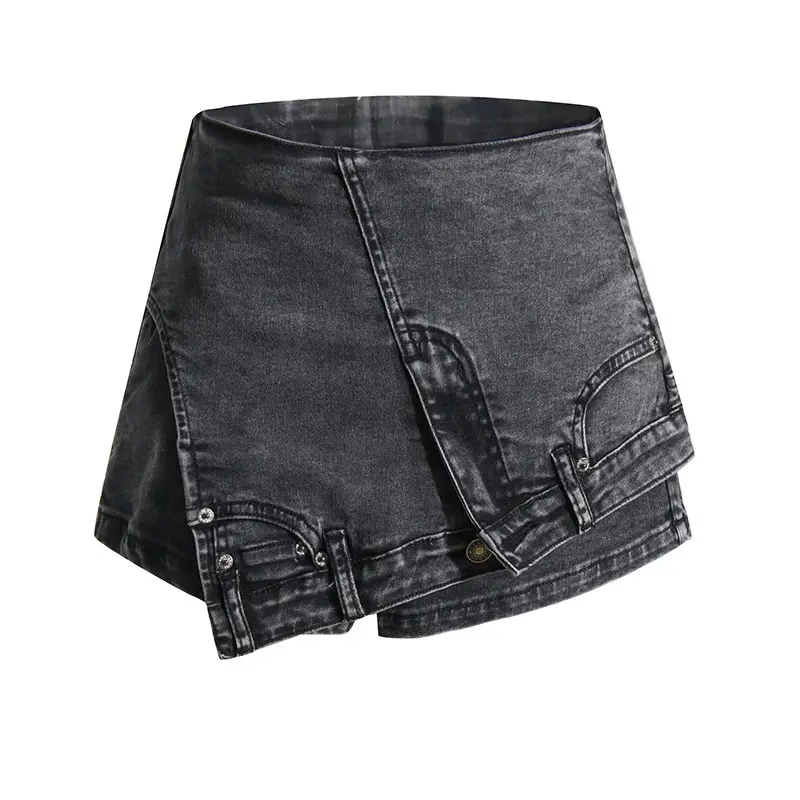 Celana Pendek Jeans Pinggang Tinggi Wanita, Rok Pendek Patchwork Mini 2023