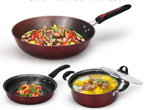 家庭料理用の鉄金属ガラスからのソフトタッチステイクールハンドル焦げ付き防止鍋鍋付き3個キッチン誘導調理器具セット - Product Image 3